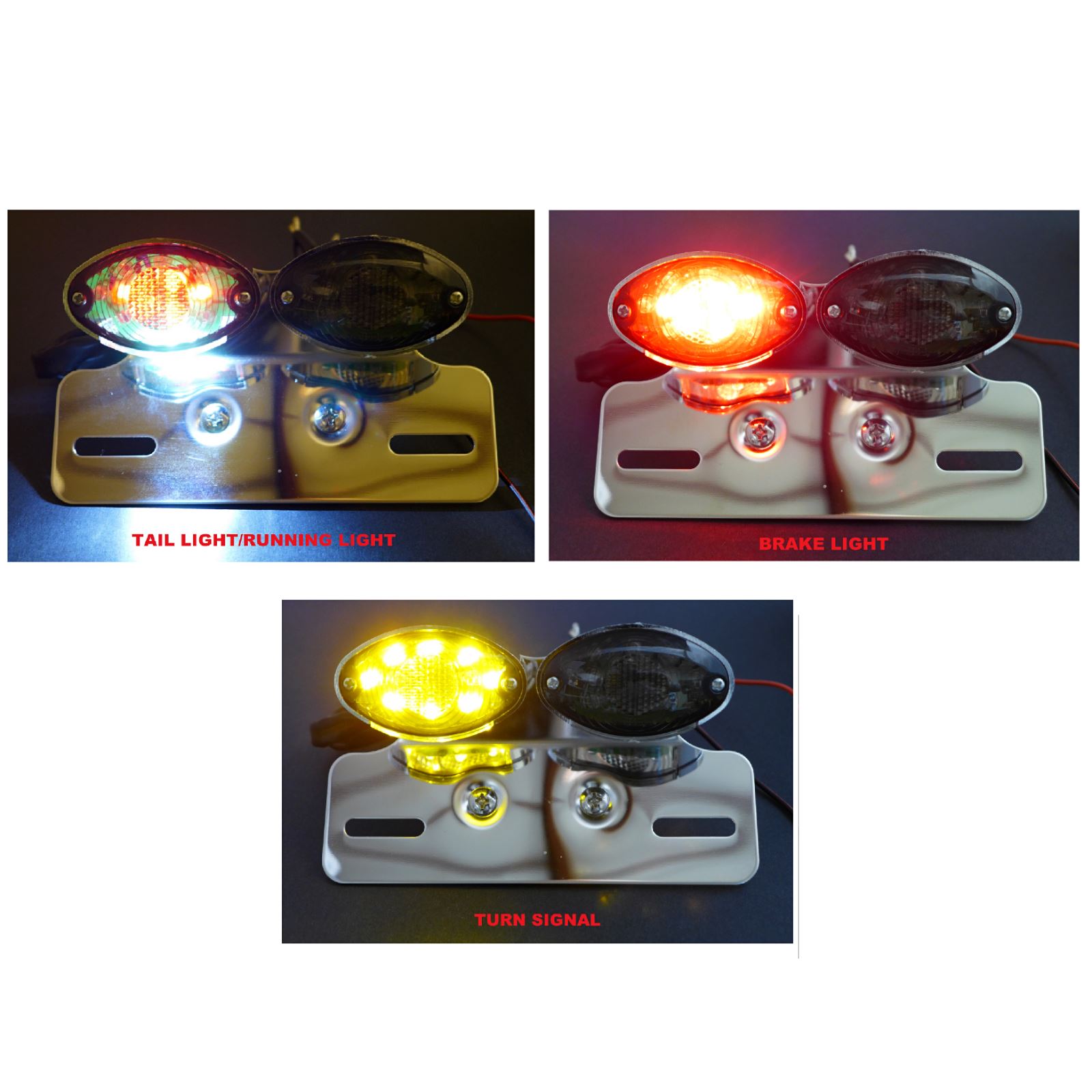 2FastMoto 12 Volt LED Chrome Dual Cat Eye Tail Light/Turn Signal