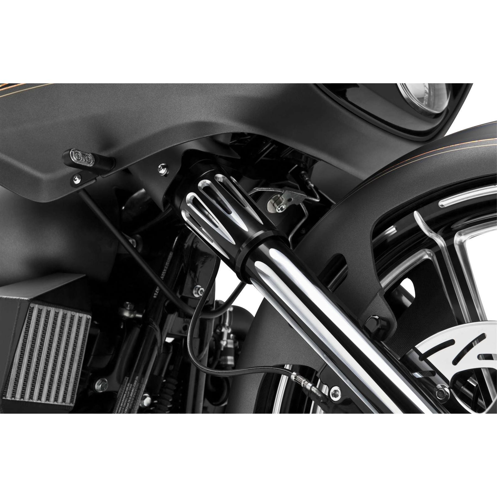 Arlen Ness 20-014 Black Fork Boot Covers - Machined Billet Aluminum, Retro Style, For Custom Harley & Cruiser Forks