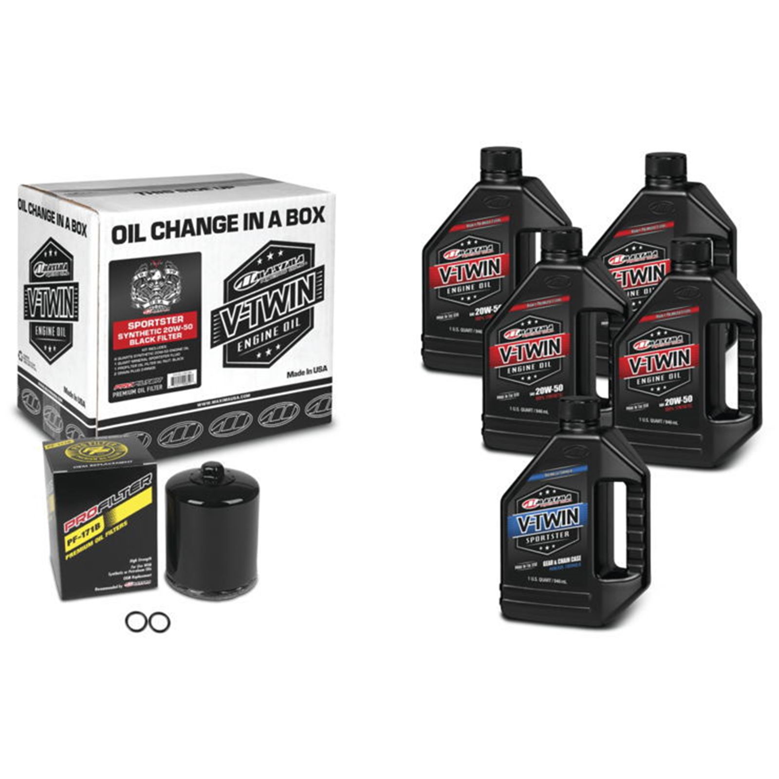 Maxima V-Twin Oil Change Kit Synthetic with Black Filter, Sportster