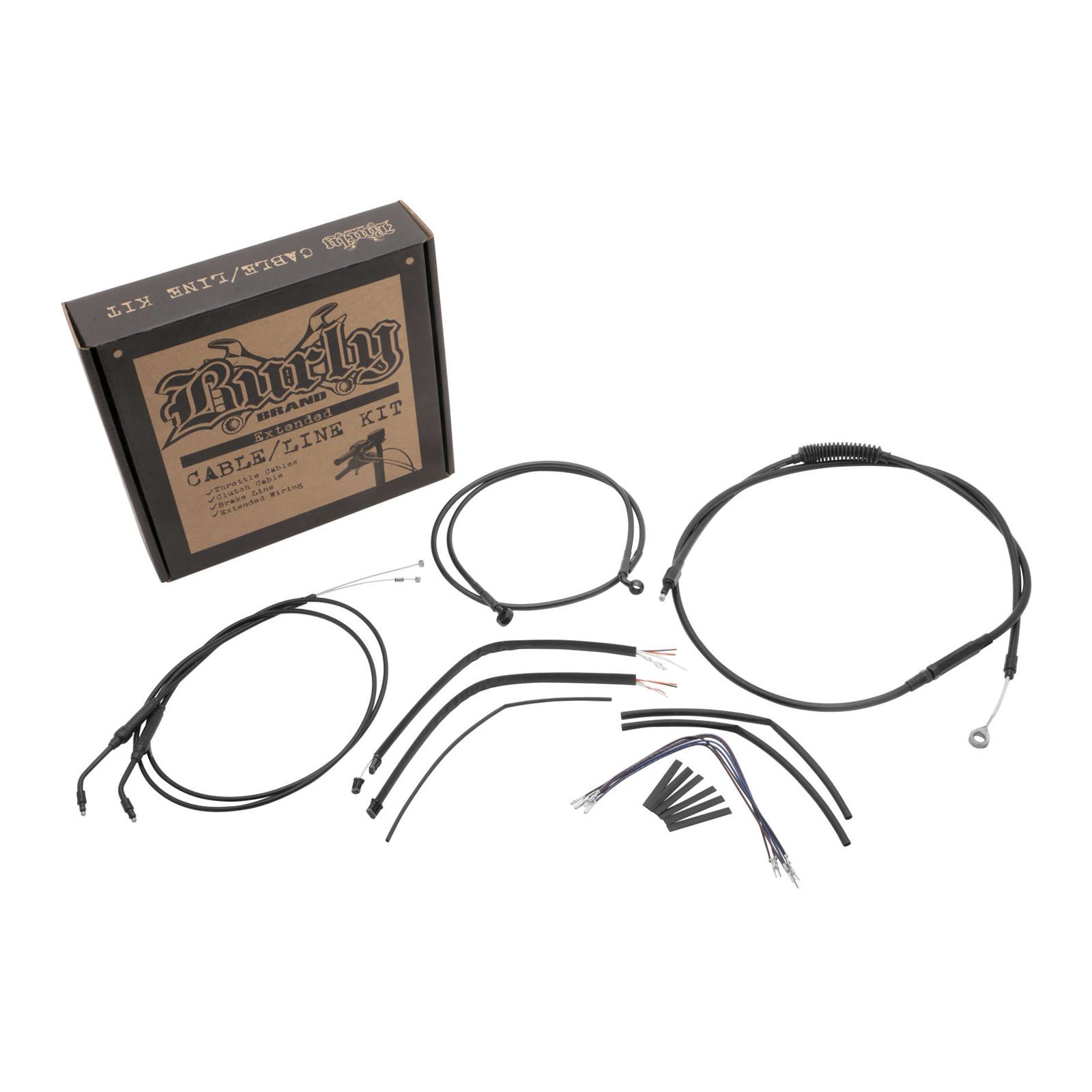Burly Brand Complete Black Vinyl Handlebar Cable/Brake Line Kit For 14" Ape Hanger Handlebars with ABS