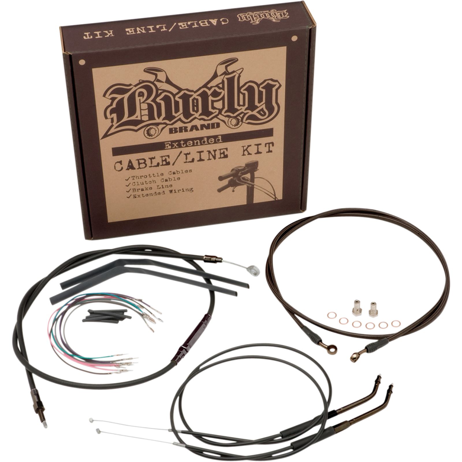 Burly Brand Complete Black Vinyl Handlebar Cable/Brake Line Kit For 12" Ape Hanger Handlebars