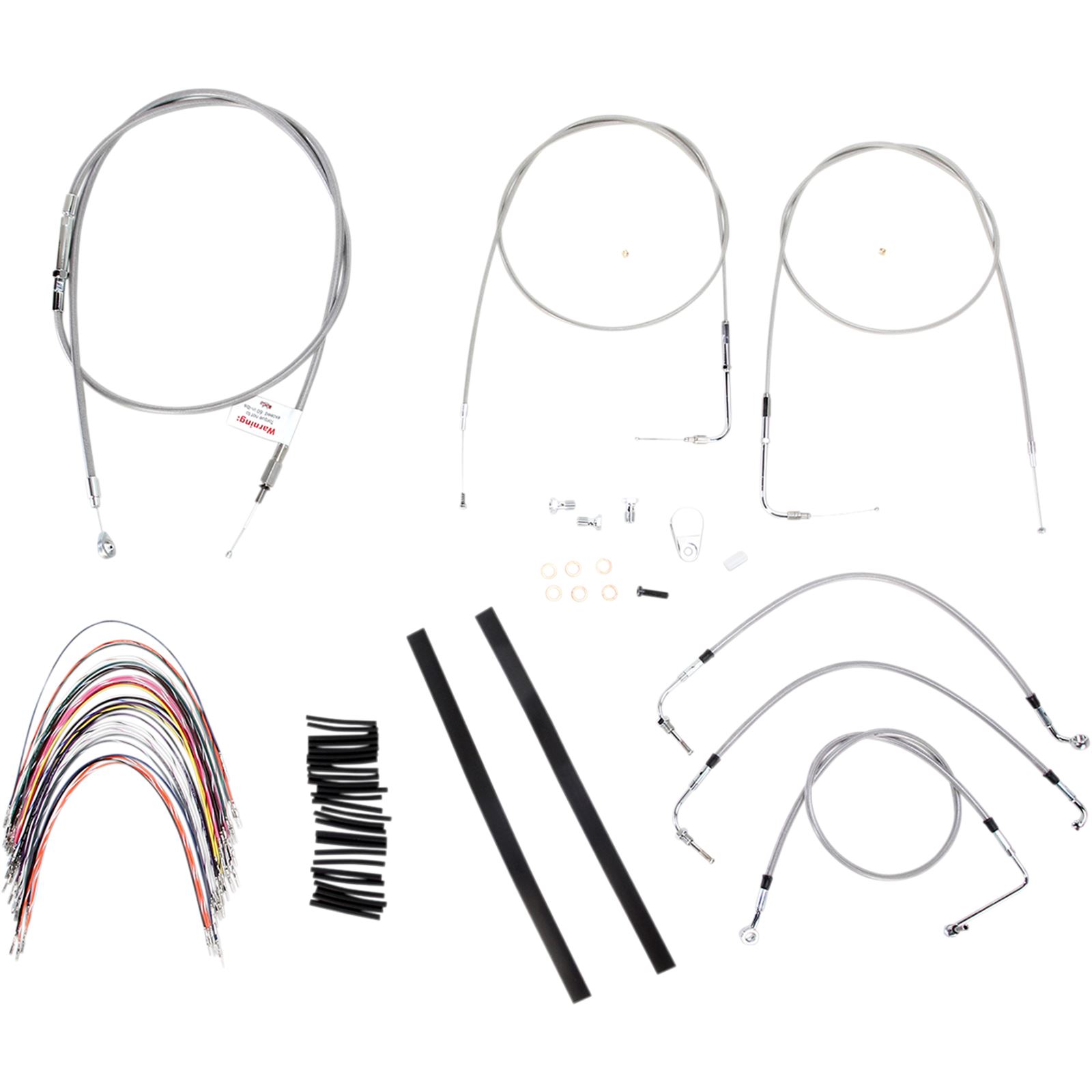 Burly Brand Complete Stainless Braided Handlebar Cable/Brake Line Kit For 14" Ape Hanger Handlebars