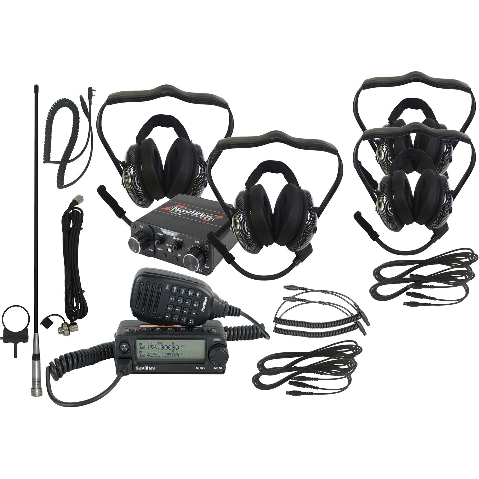 NavAtlas NIRBH4 4 Person Powersports Behind The Neck Headset Bundle 1 NNT10 Intercom, 4 NB200 Headsets Front and Rear