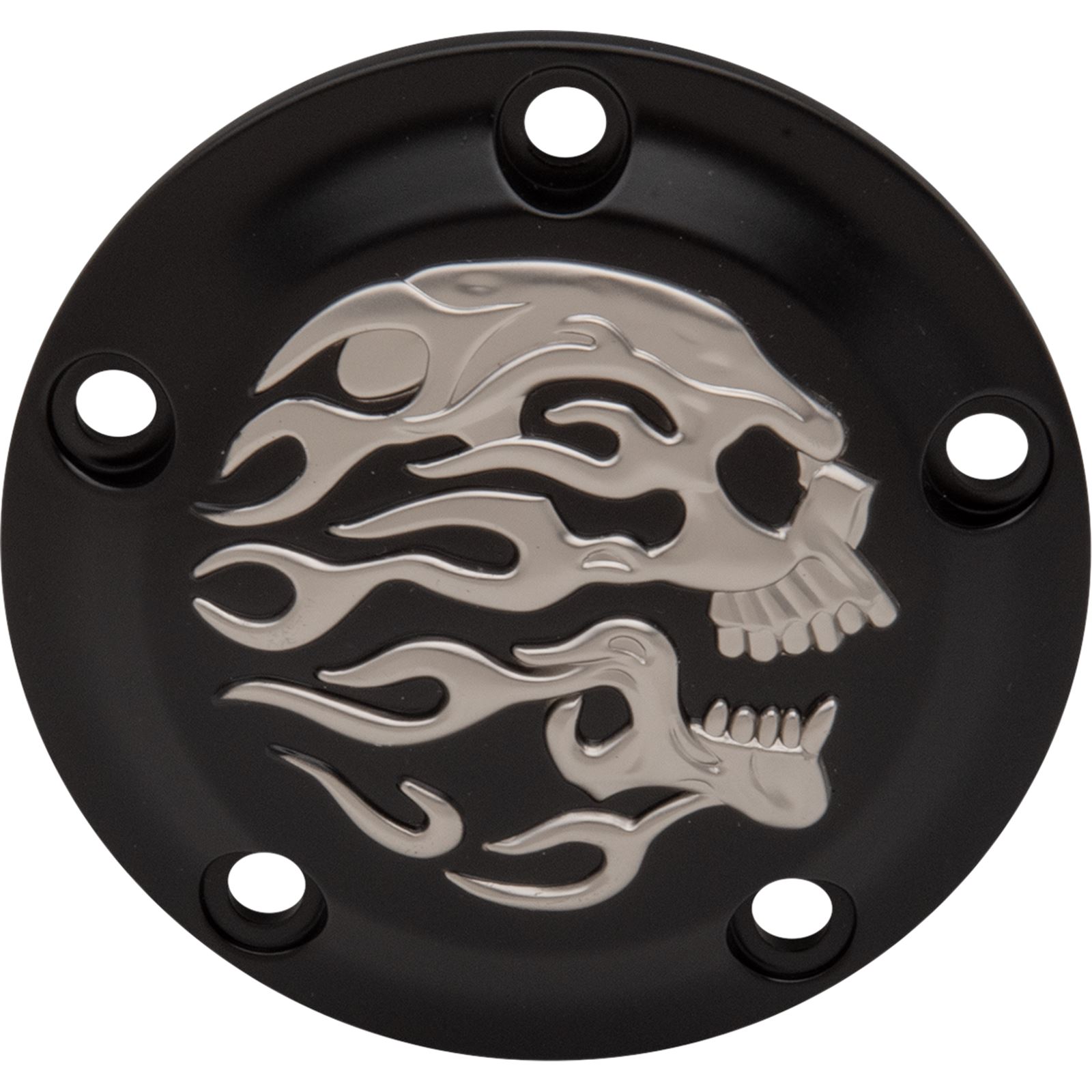 Drag Specialties Flaming Skull Points Cover - Matte Black/ Silver - Twin Cam