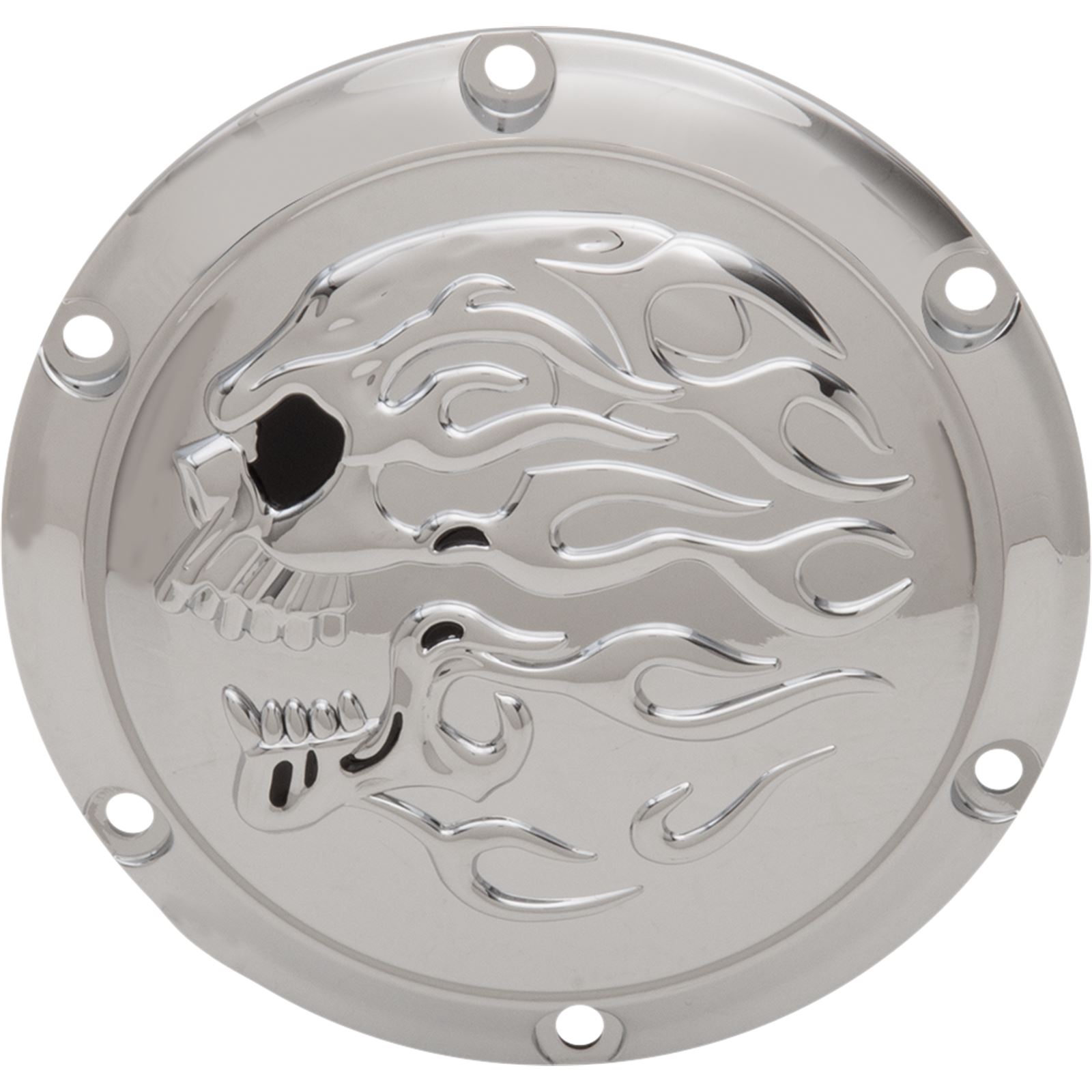 Drag Specialties Flaming Skull Derby Cover - Chrome