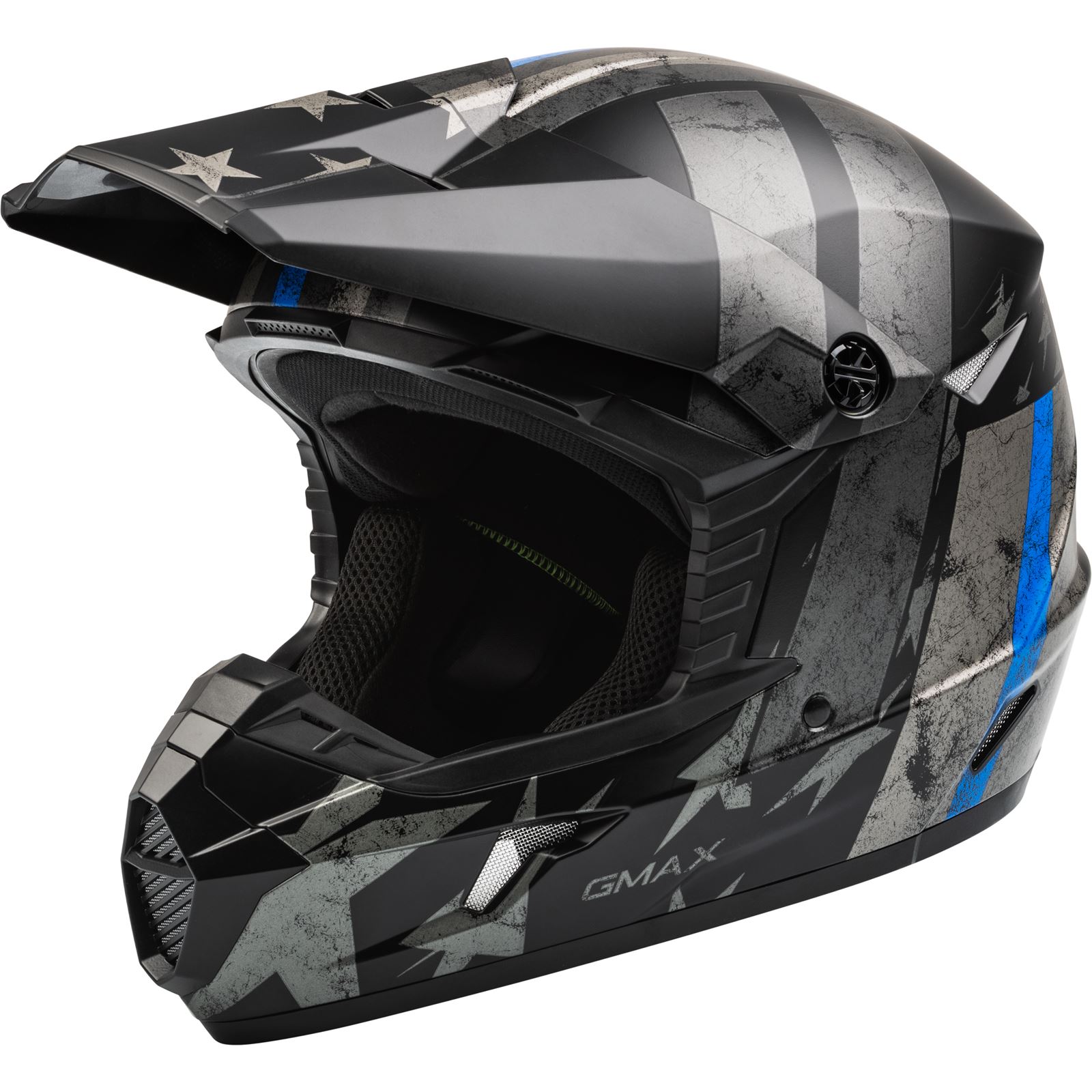 Gmax D3466075 Mx-46 Patriot Off-Road Helmet Matte Black/Grey/Blue Md