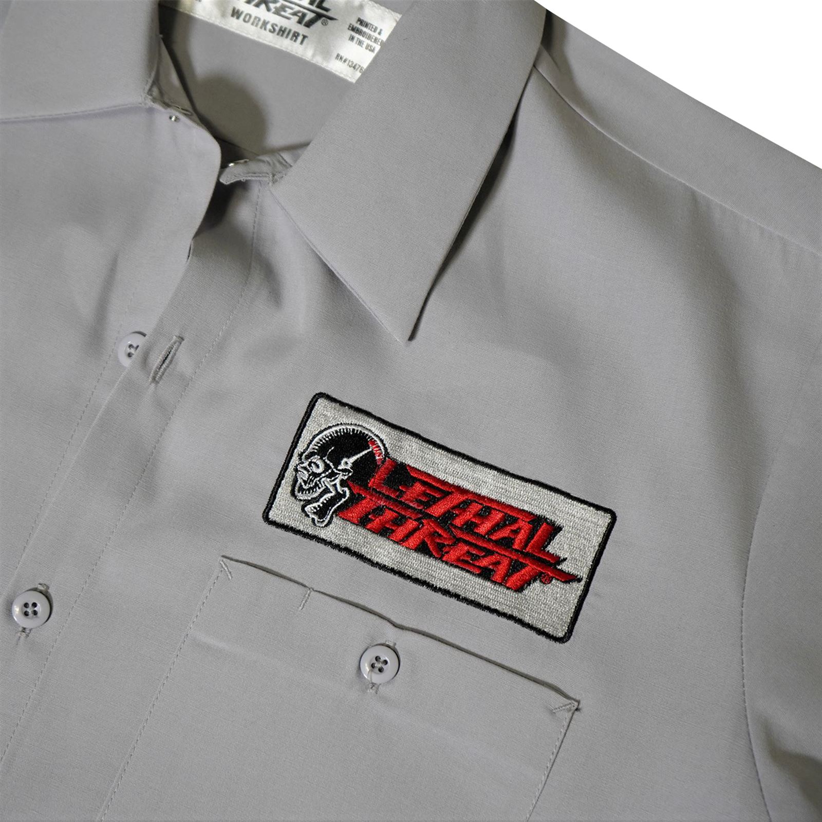 Lethal Threat Decals Red Bomber Pinup Shop Shirt - Gray - Medium