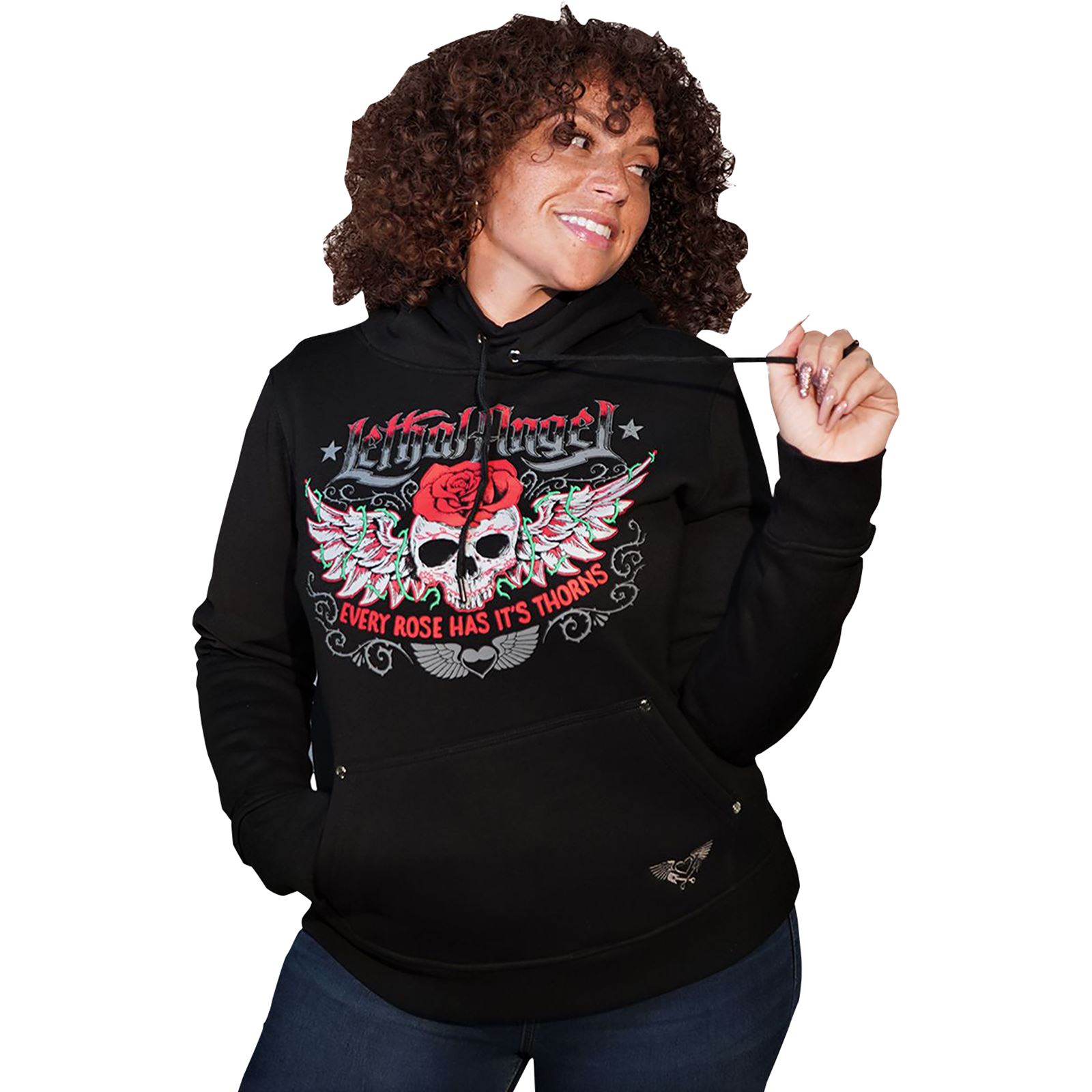 Lethal Threat Decals Women's Skulls and Thorns Pullover Hoodie - Black - Medium