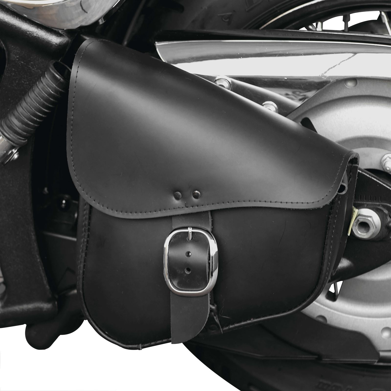 Willie & Max Black Leather Swingarm Bag with Matte Black Buckle