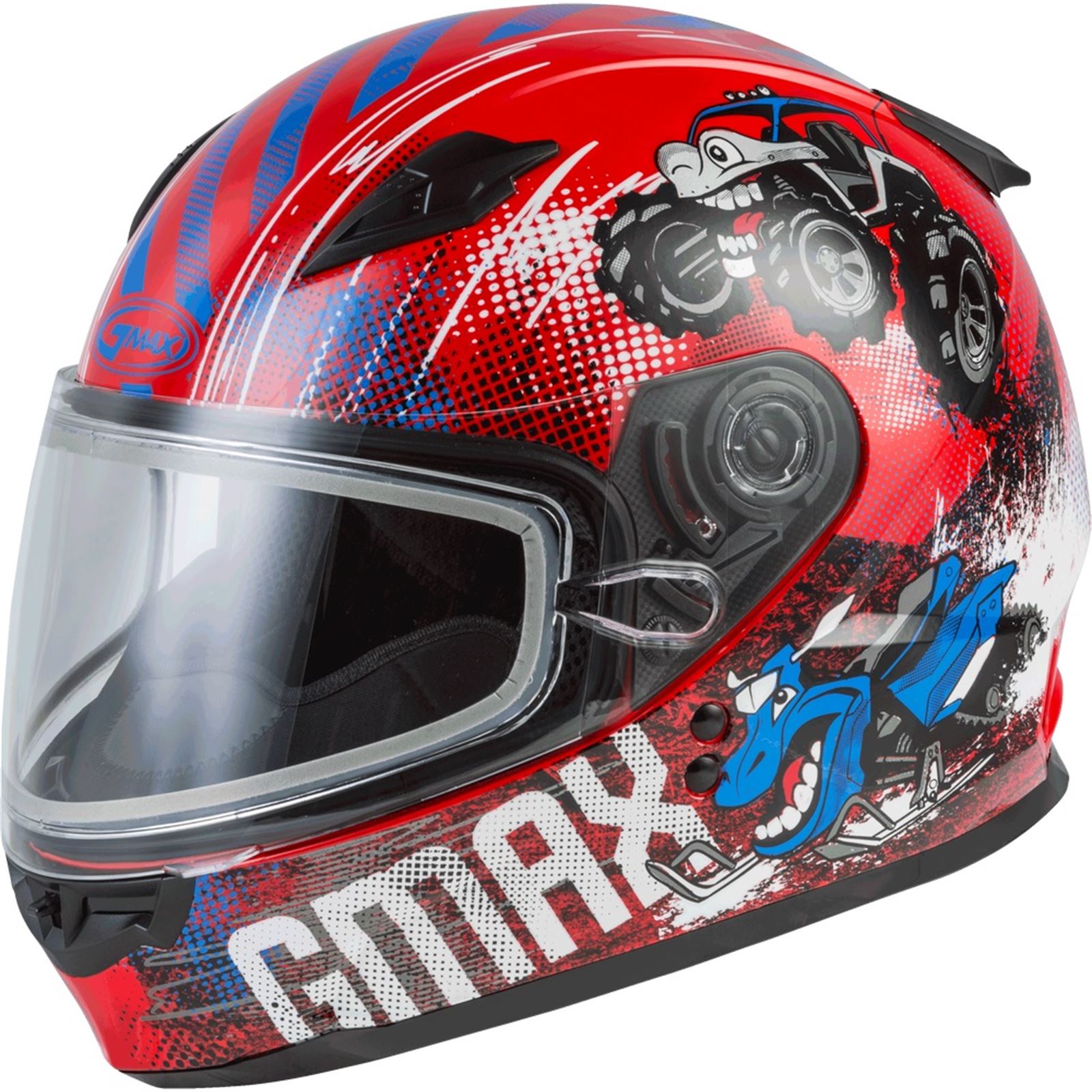 GMAX GM-49Y Beasts Youth Full-Face Cold Weather Helmet (Red/Blue/Grey, Youth Medium)