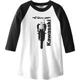 Factory Effex Kawasaki Bike Youth Baseball Shirt - Black/White - Large