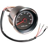Drag Specialties 8000 RPM Electronic Tachometer - Stainless Housing Ring - Black Face