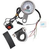 Drag Specialties 1.87" KPH Programmable Mini Electronic Speedometer with Odometer/Tripmeter - Polished - White Face